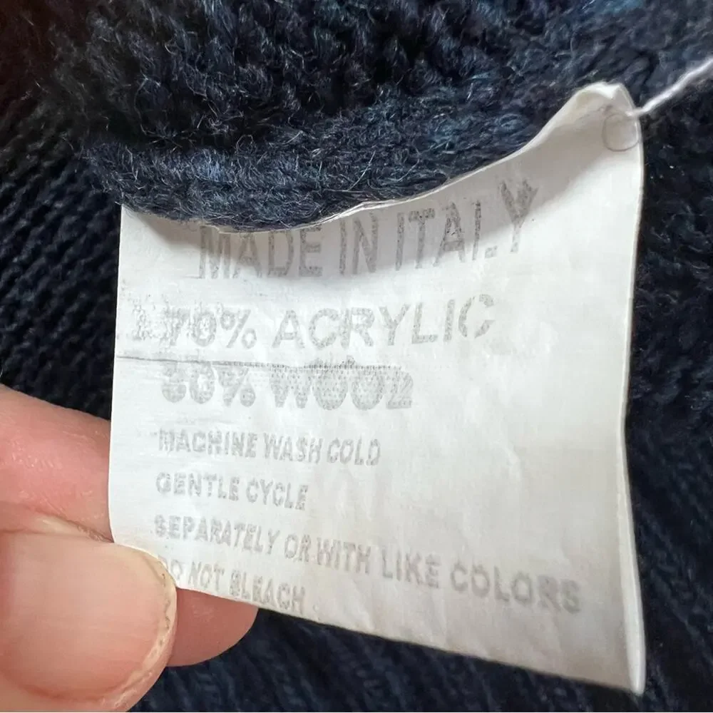 Lorenzo Magni Made in Italy Wool Blend Cable Knit Sweater Men’s Size L Navy Blue